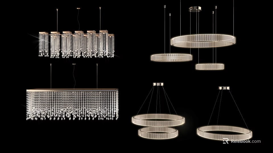 Modern Crystal Chandeliers With Various Circular And Rectangular Shapes For Interior Decor 3d model