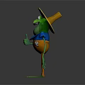 Cartoon Green Frog Wearing Straw Hat Blue Shirt And Brown Overalls Smiling