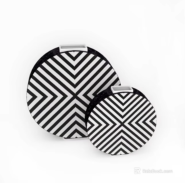 Modern Decorative Ornament Set with Circular Black and White Striped Geometric Patterns 3d model 