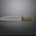 Weapon Knife With Silver Blade Brown Handle And Round Accents On Reflective Surface