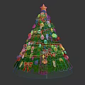 Festive Decorated Christmas Tree Plant With Gold Star Red Bows And Colorful Ornaments
