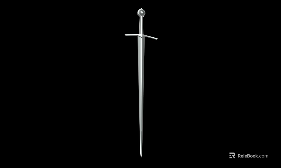 Medieval Silver Sword With Cross Guard And Pointed Blade Isolated On Black Background 3d model 