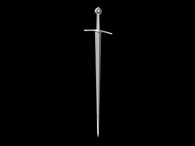 Medieval Silver Sword With Cross Guard And Pointed Blade Isolated On Black Background 3d model