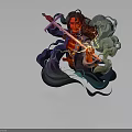 Long Haired Red Skinned Warrior Wielding Glowing Sword With Lightning Creature And Smoke 3d model