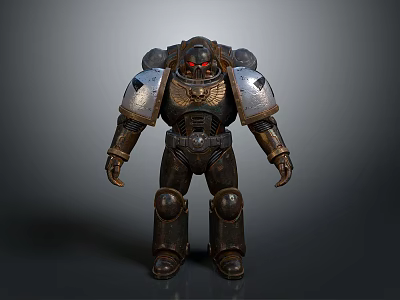 Biomechanical Armored Warrior With Red Eyes And Heavy Metallic Armor 3d model