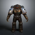 Biomechanical Armored Warrior With Red Eyes And Heavy Metallic Armor