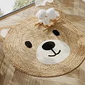 Woven Round Bear Face Brown And White Rug On Wooden Floor With Small Plush Toy