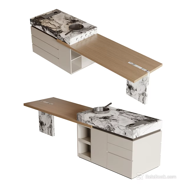 Modern Bar Counter Design With Marble Top Wooden Surface Drawers And Storage Cabinets 3d model 