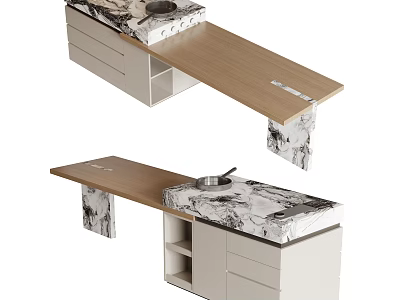 Modern Bar Counter Design With Marble Top Wooden Surface Drawers And Storage Cabinets 3d model