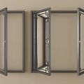 Modern Lattice Windows with Dark Frames Intricate Patterns and Glass Panels on Beige Wall