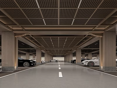 Elegant Modern Spacious Underground Parking Lot With Smooth Floor And Orderly Parked Luxury Vehicles 3d model
