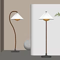 Modern Floor Lamps with Curved Straight Stands Pleated Shades in Minimalist Interior Bamboo Plant
