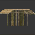 Traditional Bamboo Shelter With Sloped Tiled Roof And Support Poles