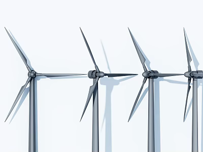 Four Wind Turbines Industrial Equipment with Rotating Blades for Renewable Energy 3d model