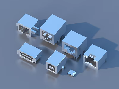 Light Blue Square Rectangular Connector Household Accessories With Various Shapes Openings For Daily Use 3d model