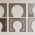 Wooden Partitions With Carved Patterns And Different Shapes Circular Arched Dark Brown On Light Wall