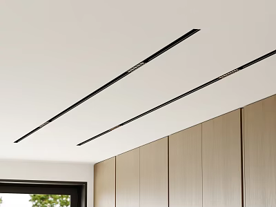 Modern Interior Ceiling Mounted Linear Downlights Spotlights Above Wooden Cabinets 3d model