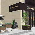 Modern Commercial Street With Stylish Storefronts Greenery And Shop Windows