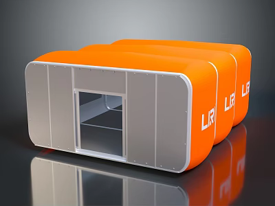 Orange and Gray Modular Station with LRI Logo and Entrance 3d model