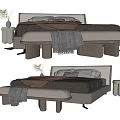 Modern Upholstered Double Bed with Bedside Table Vase Bench Blanket and Pillows