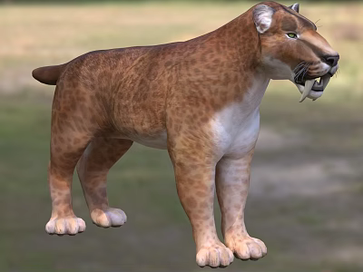 Standing Brown White Spotted Reptile With Sharp Teeth In Grassland Environment 3d model