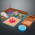 Kids Outdoor Play Area With Swing Trampoline Slide Sandpit And Small Pool