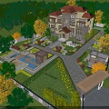Luxury Villa Garden Landscape With Swimming Pool Pavilion Lush Greenery And Colorful Trees