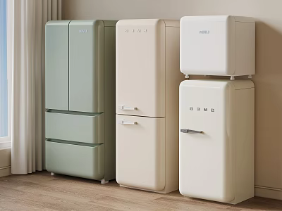 Vintage Style Refrigerators in Pastel Green Cream and White for Modern Home Interiors 3d model