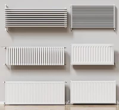 Different White Wall Mounted Radiator Styles And Designs For Home Heating 3d model