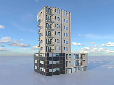 Modern Multi Storey Building Design With Light And Dark Facade And Large Windows 3d model