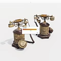 Two Vintage Telephones With Ornate Design Brass Accents And Wooden Base