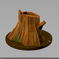 Wooden Stone Stump Decorative Piece With Natural Texture Grass And Small Stones On Base