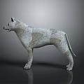 Gray and White Dog Game Character 3D Model in Standing Pose with Dark Background