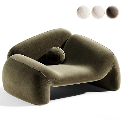Olive Green Velvet Lounge Chair With Unique Curved Design And Ball Cushion Modern Living Room 3d model