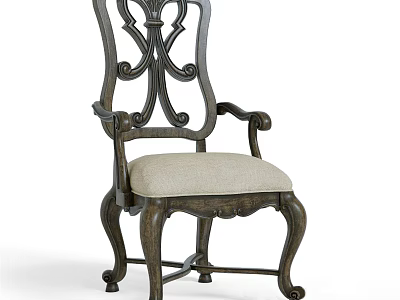 Vintage Style Accent Chair With Carved Backrest Curved Armrests Wooden Frame And Upholstered Seat 3d model