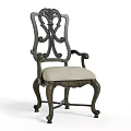 Vintage Style Accent Chair With Carved Backrest Curved Armrests Wooden Frame And Upholstered Seat