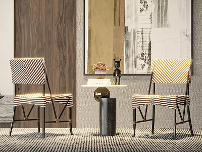 Modern Lounge Chairs With Chevron Stripes Black Metal Legs And Decorative Side Table 3d model