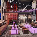 Luxury KTV Interior With Sofas Illuminated Tables And Wine Racks 3d model