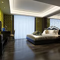 Modern Hotel Room Interior Design With King Bed TV And Decorative Wall
