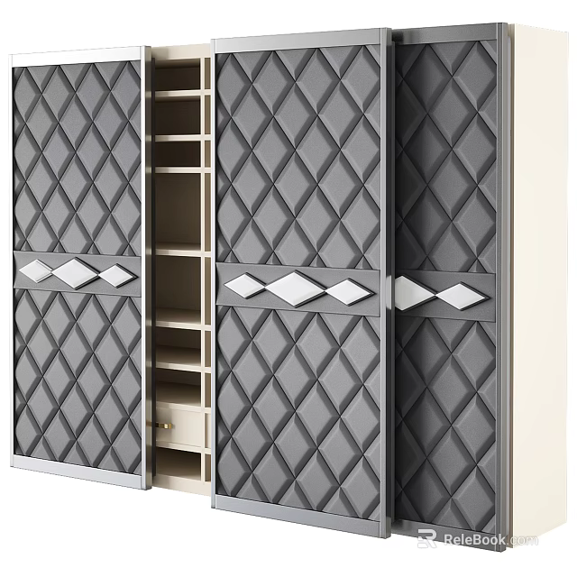 Modern Wardrobe Design with Diamond Pattern Doors and Ample Storage Space 3d model 