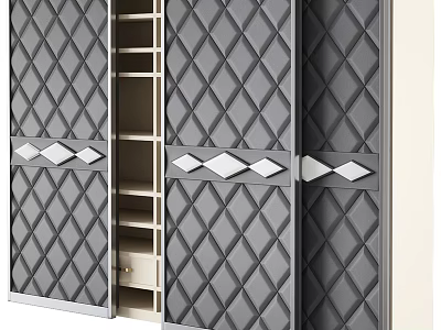 Modern Wardrobe Design with Diamond Pattern Doors and Ample Storage Space 3d model