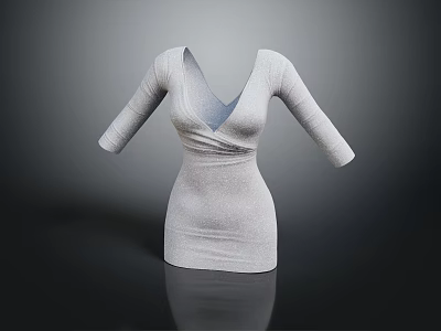Elegant Gray Fitted Dress with V Neck and Long Sleeves Design 3d model