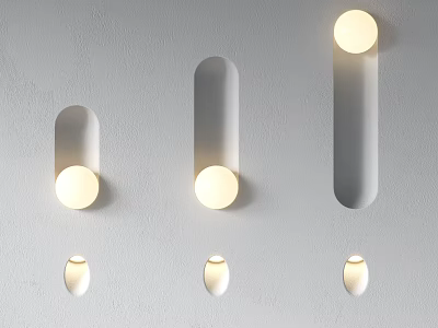 Modern Minimalist Wall Lamps with Round Illuminated Bulbs and Recessed Groove Design 3d model