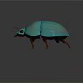 Turquoise Metallic Beetle With Red Eyes And Long Legs On Dark Background With Reflection