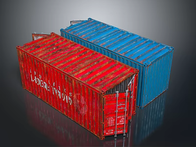Red And Blue Shipping Containers With Metal Structure And Ladder Access 3d model