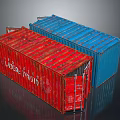 Red And Blue Shipping Containers With Metal Structure And Ladder Access