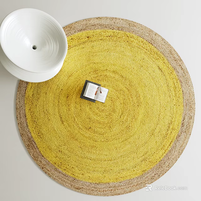 Yellow Round Area Rug With Brown Border And Woven Texture For Home Decor 3d model 