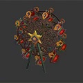 Red Ferris Wheel With Yellow Star Decoration Red Cabins And Green Support Frames