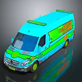 Vibrant Blue Mercedes-Benz Van With Green And Orange Graphics The Mystery Machine Text
