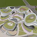 Aerial View Of Modern Architectural Complex With Irregular White Structures And Green Roofs